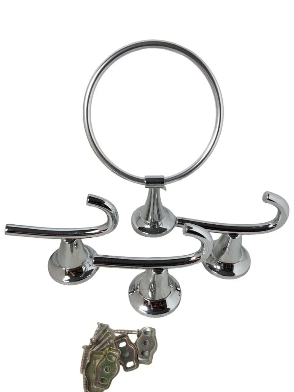 Vintage Chrome Bathroom Towel,Wash Rags Set of 4 With Mounting Hardware